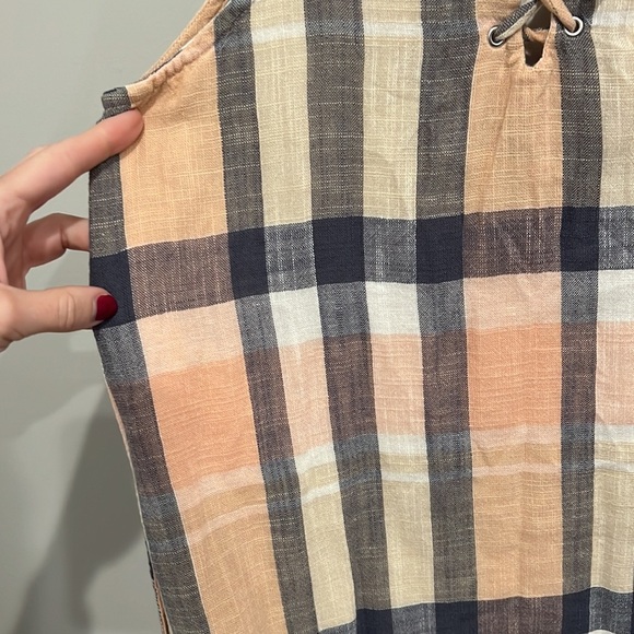 Bella Dahl Dress Lace-Up Back Plaid Midi pink and blue Size Small - Picture 4 of 9